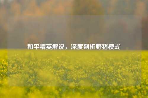 和平精英解说，深度剖析野猪模式
